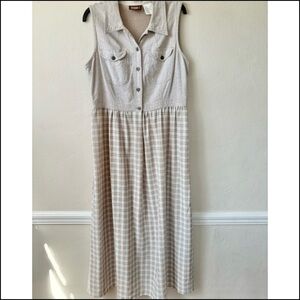 Vintage Faded Glory‎ Sleeveless Tan Plaid Skirt Maxi Dress